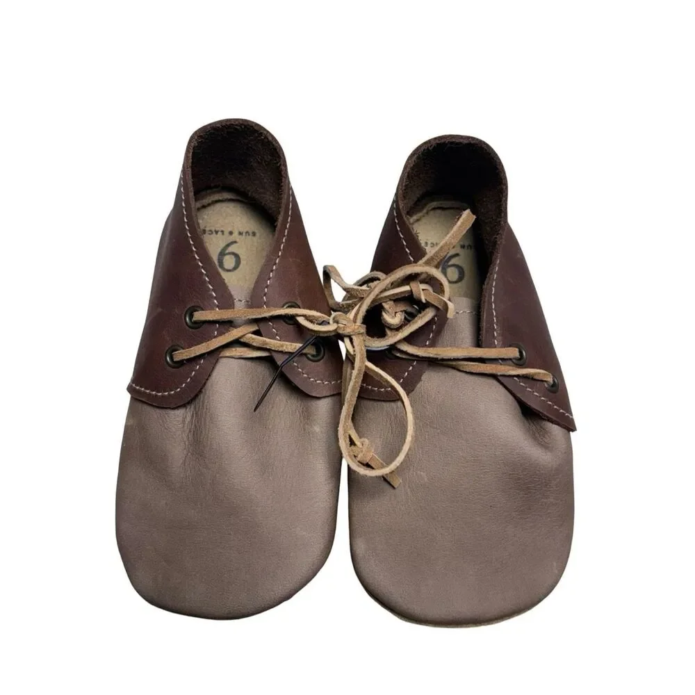 New Sun & Lace Hand Crafted Brown Leather Soft Sole Baby Toddler Shoes